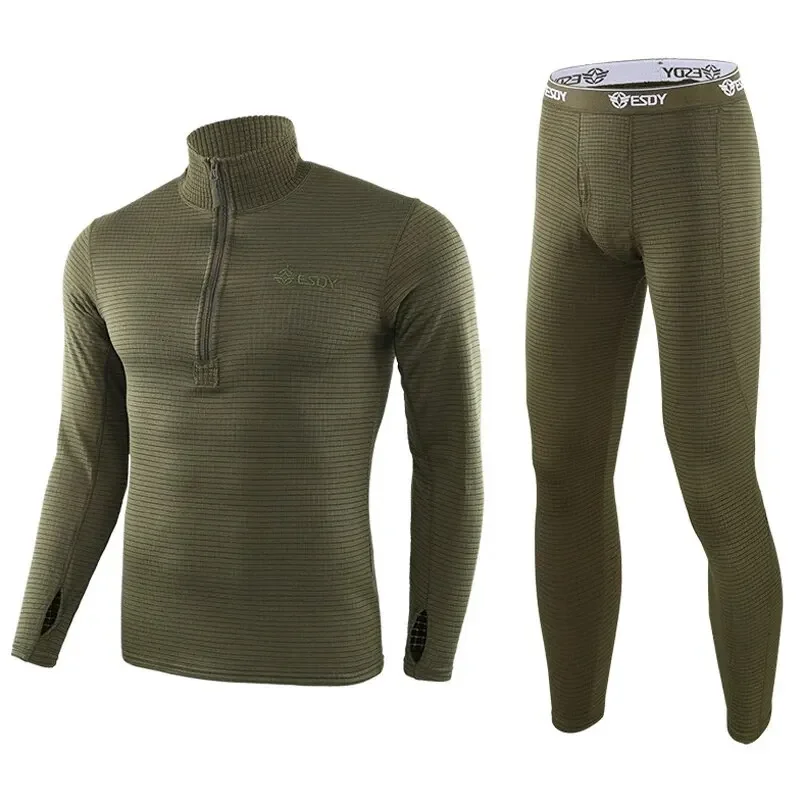 Männer Karierten Fleece Taktische Ausbildung Thermische Sets Elastische Unterwäsche Outdoor