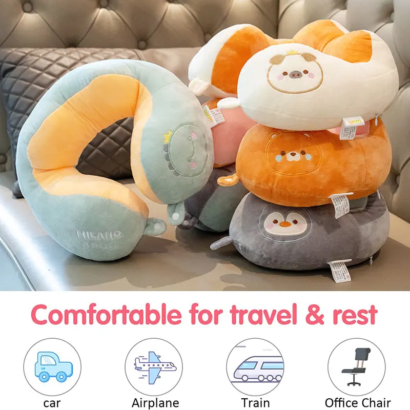 Kids Travel U-shaped Pillow Airplane Neck Cervical Pillow Cartoon Cute Animal Pillows Flight Traveling Soft Cushion Headrest