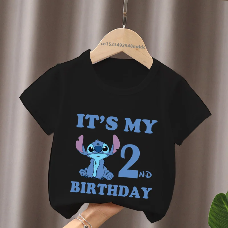 It\'s My 1 2 3 4 5 6 7 8 9 Years Birthday Boys Girls T shirt Lilo & Stitch Print Cartoon Cute Kids Clothes Baby Children T-Shirts