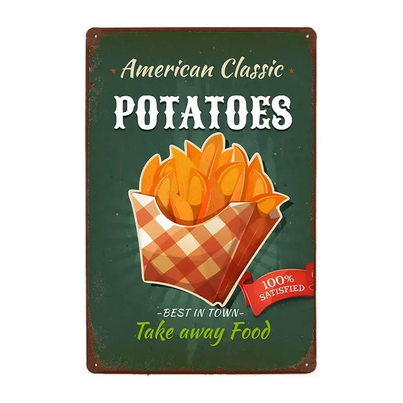 Fast-Food-Burger Retro-Zeichen Metall Vintage Plakette Wand Pub Bar Küche Pommes Frites Wohnkultur 20x30cm 8x12 Zoll