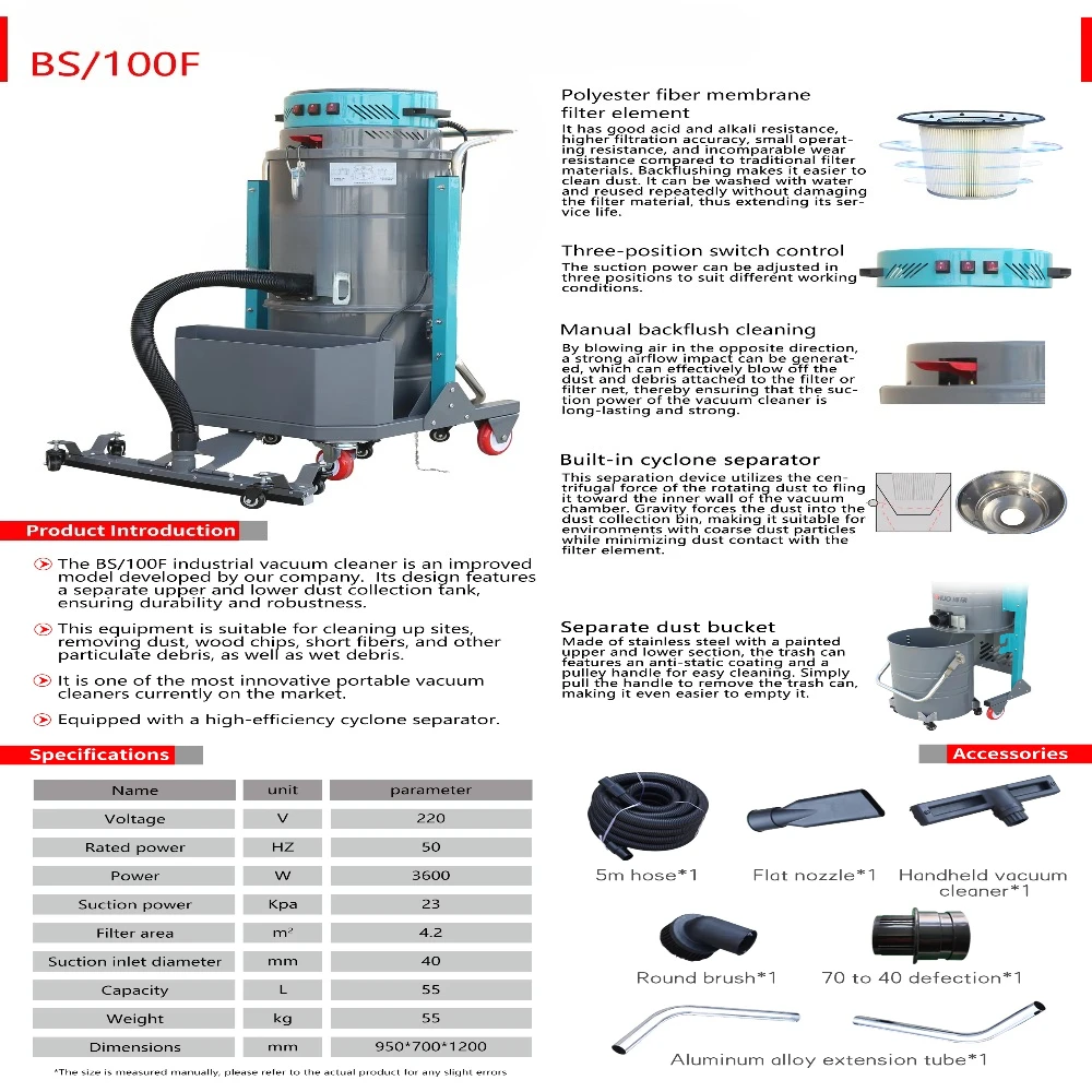 New Heavy Duty Electric Industrial Wet & Dry Stainless Steel Vacuum Cleaner Large Capacity Strong Suction for Dust Collection