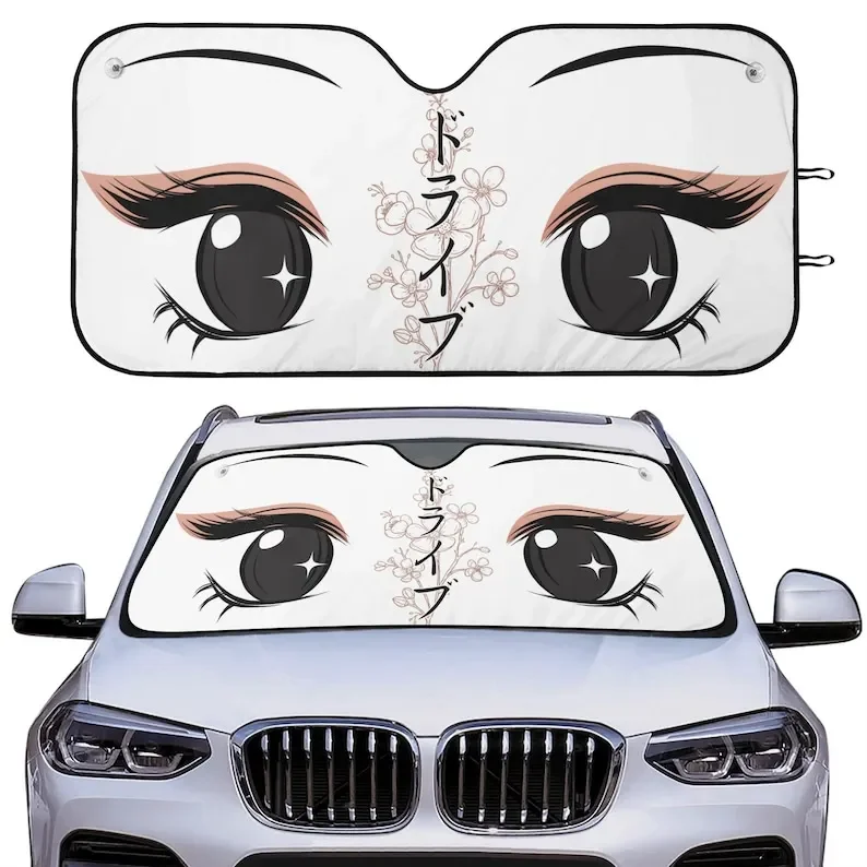 Anime Eyes Car Sunshade Cherry Blossom Cute Car Eyes Pink Floral Elegant Japanese Inspired Anime Character JDM Auto Sunshade Sun