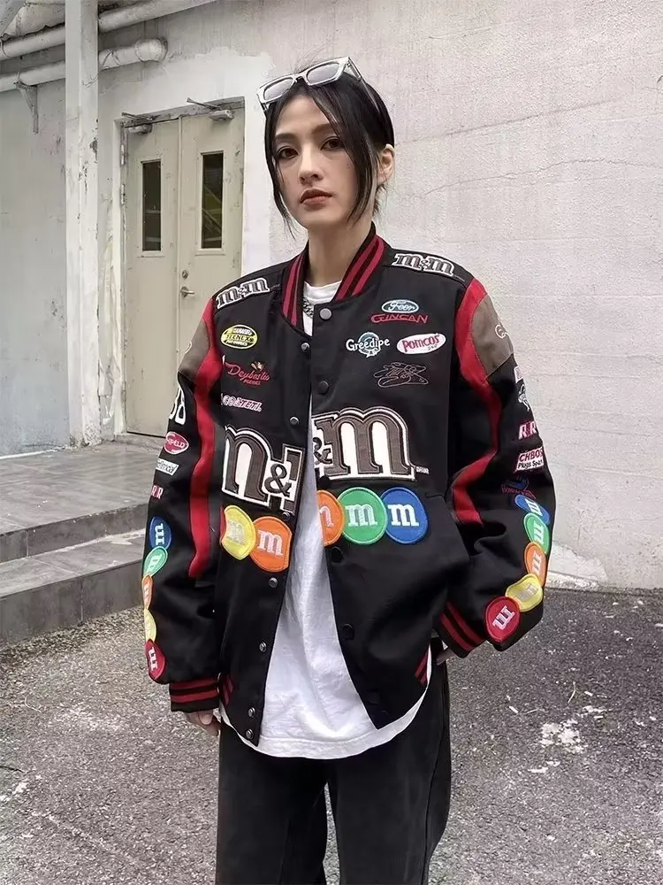 Couple motorcycle jacket 2023 Autumn Mm Baseball Uniform Men and Women Biker Jacket Ins Tide Hip-hop Vintage Jacket for men