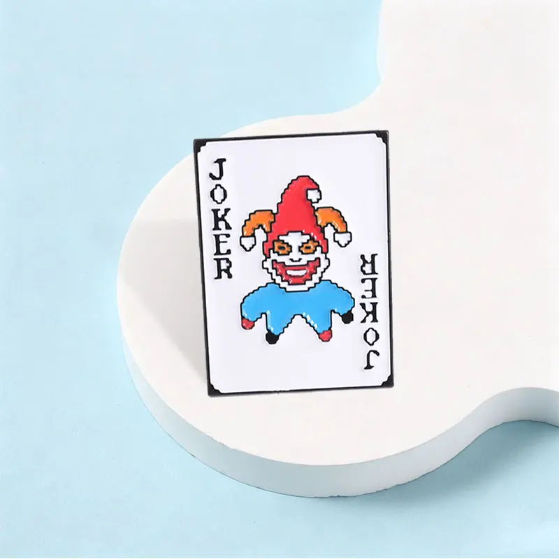 Joker Playing Card Enamel Pin Retro Game Joker Playing Card Pixel Style Metal Brooches Lapel Bag Badge Jewelry Gift for Friends