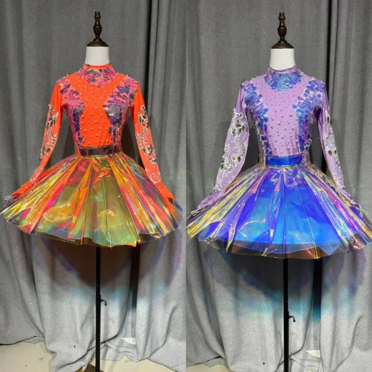 Women's Group Jazz Dance Costume Sequin Top Laser Cut Skirt Christmas Party Festival Outfit Nightclub DJ Stage Gogo Wear