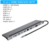 11/12/14-in-1 Type C Dock USB  Hub 3.0 Splitter Multiport Adapter 4K HDMI RJ45 SD/TF VGA HDMI PD for Laptop MacBook iPad Xiaomi