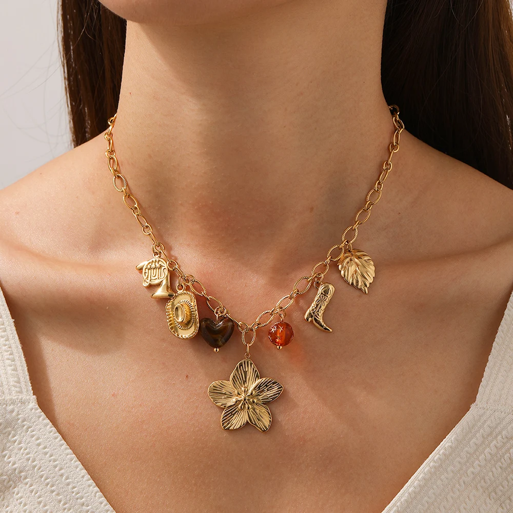 LAMENGLY 316L الفولاذ المقاوم للصدأ الجدة تصميم القرن الفرنسي قبعة رعاة البقر الأحذية زهرة قلادة قلادة سيدة الساحرة مجوهرات هدايا #2