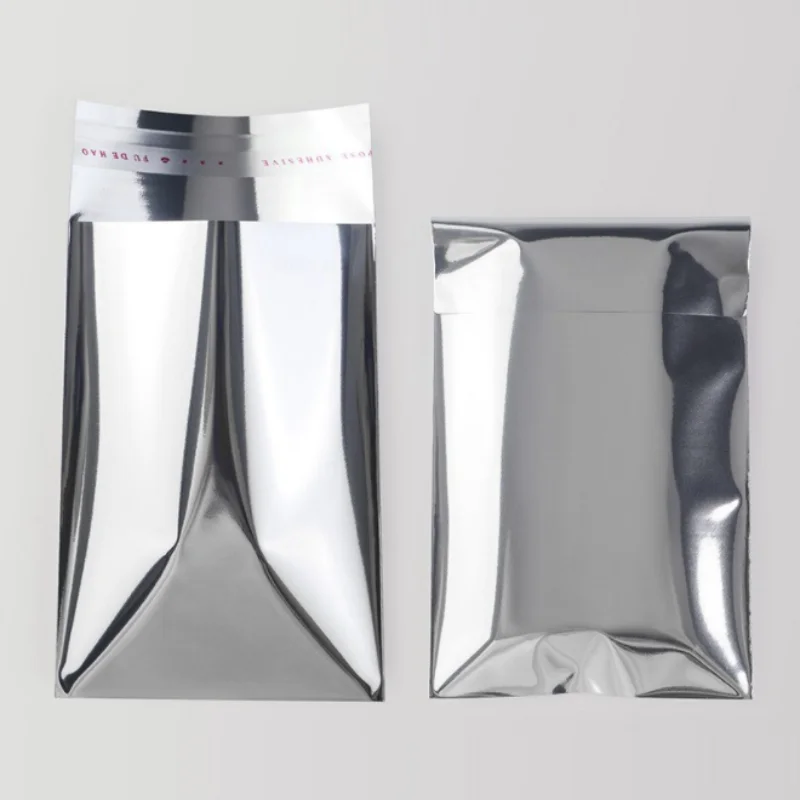 200PCS Glossy Silver Aluminum Foil Self Adhesive Packaging Bag DIY Logo Gifts Toys Jewelry Stickers Bra Garment Shipping Pouches
