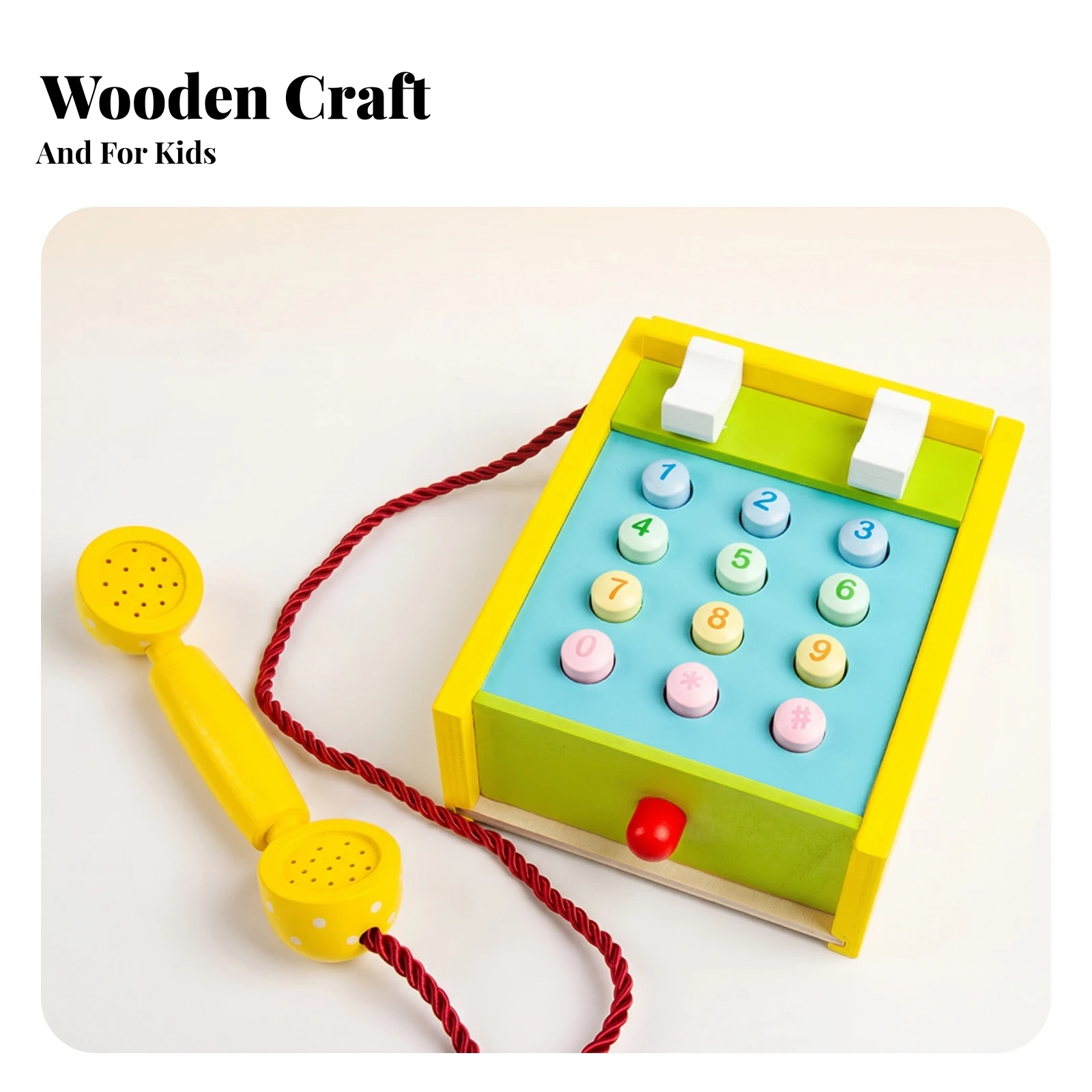 Kids Toys 3 Year Old - Drewniany telefon zabawkowy z podniesionymi przyciskami,