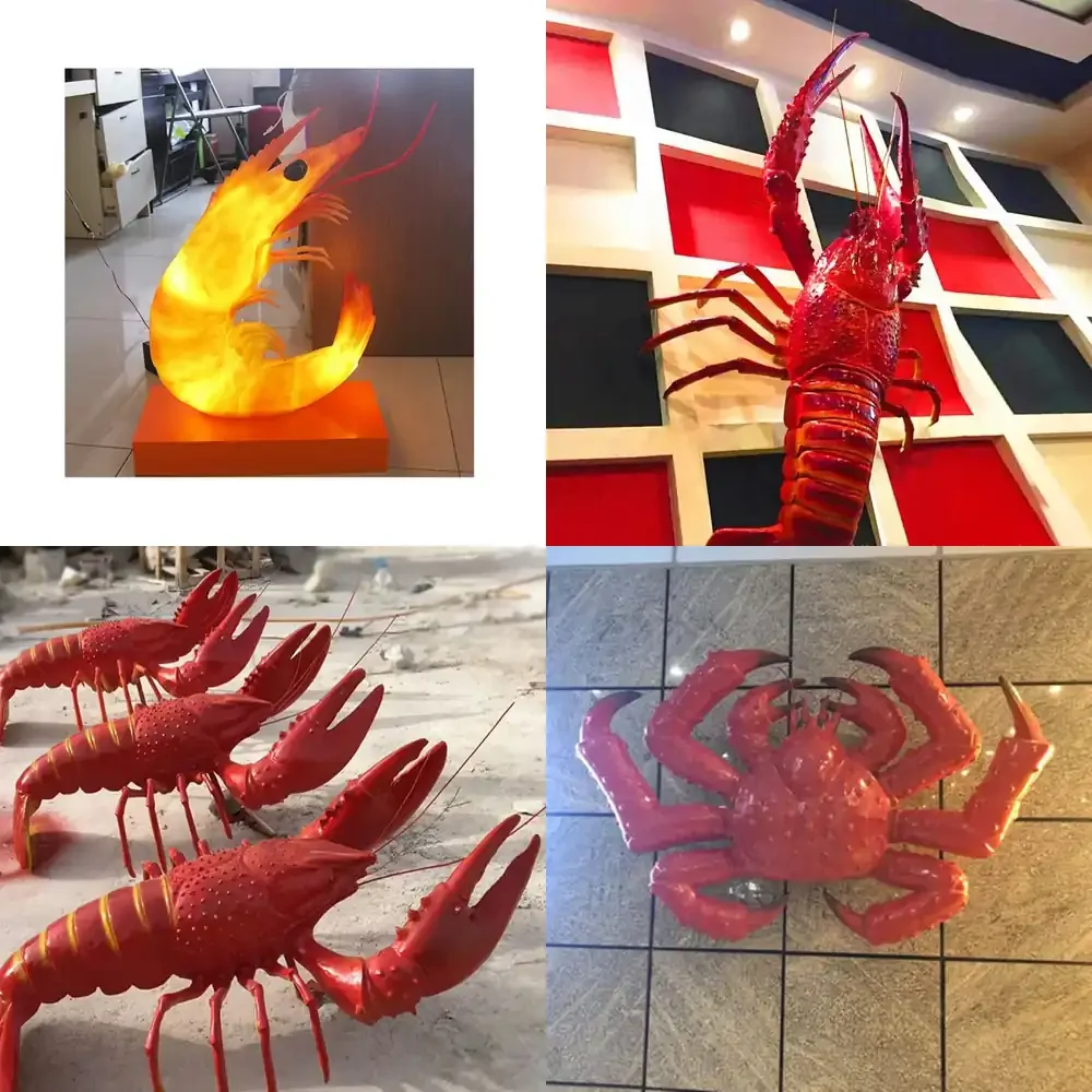 2026 Hot Sale Fiberglass Shiny Shrimp Statue for Home Decor Living Room Office Marine Animal Figurine for Aquarium