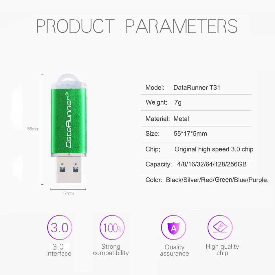 DataRunner USB 3.0-Flash-Laufwerk 128 GB Metall-Stick 16 GB 32 GB 64 GB Tragbarer Mini-Stick 256 GB USB-Speicherstick-Flash-Disk