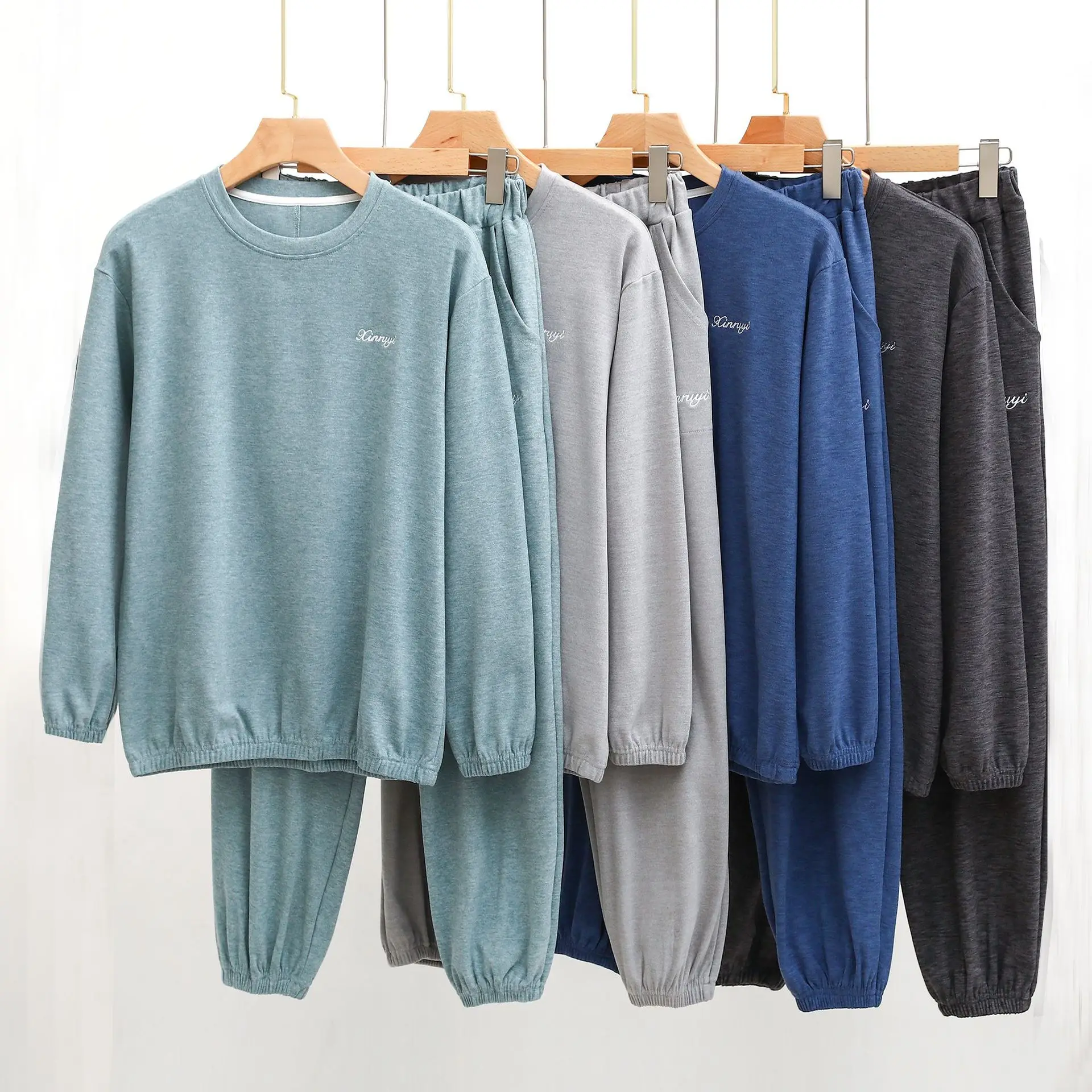 Pyjama en velours coloré pour homme, vêtements De nuit, plat, manches longues, pantalon, ensemble décontracté, pour la maison, collection