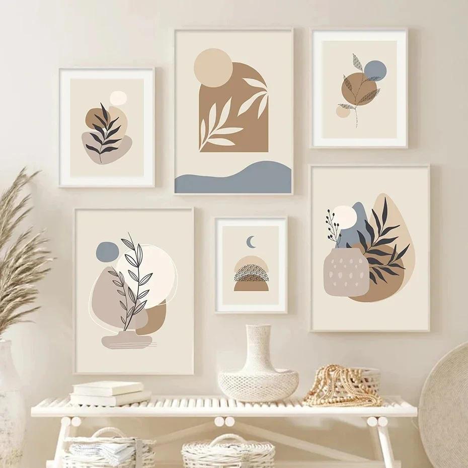 

Abstract Leaves Geometric Moon Beige Boho Posters Canvas Painting Wall Art Print Picture Bedroom Living Room Interior Home Decor