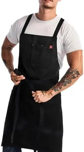 

Crossback Chef Apron with Pockets, 100% Cotton Canvas, 8oz - Caviar Color