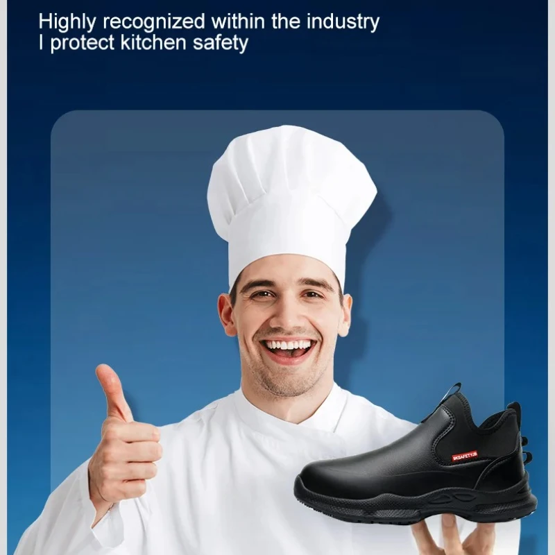 kitchen safety shoes black for chef anti-slip waterproof kitchen boots leather work shoes lightweight safety sneaker for men