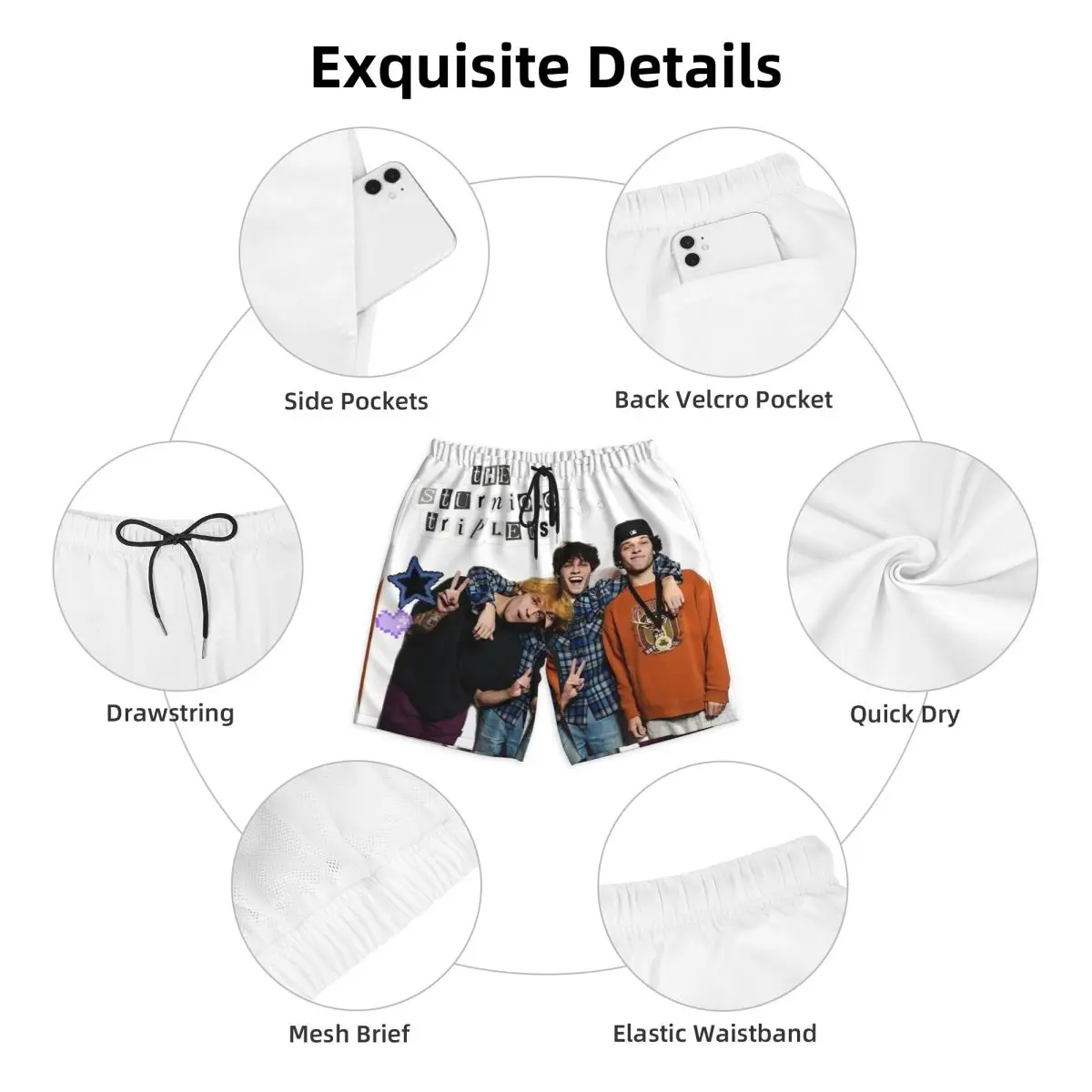 Sturniolo Triplets กางเกงขาสั้นฤดูร้อนเพลงท่องกางเกงขาสั้นชายหาด Quick Dry Vintage รูปแบบ Plus ขนาดกางเกงว่ายน้ํา