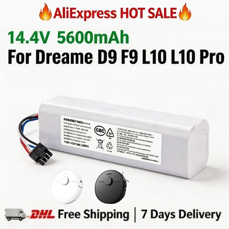 Batterie de remplacement Li-ion P2150-4S2P-XWDLS 4S2P 14,4 V 5600 mAh avec alimentation stable et circuit anti-surcharge multi-protection complet, accessoires de rechange résistants à l'usure, compatibles avec les aspirateurs sans fil portables Xiaomi Mijia Dreame S10 D9 F9 L10 Pro L10 Plus