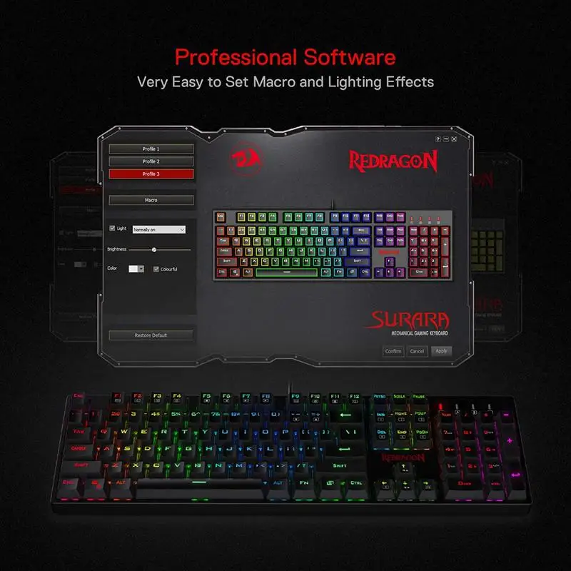 Imagem -06 - Redragon-surara Rgb Led Retroiluminado Teclado Mecânico para Jogos K582 104 Teclas Interruptores Lineares Silenciosos-vermelhos