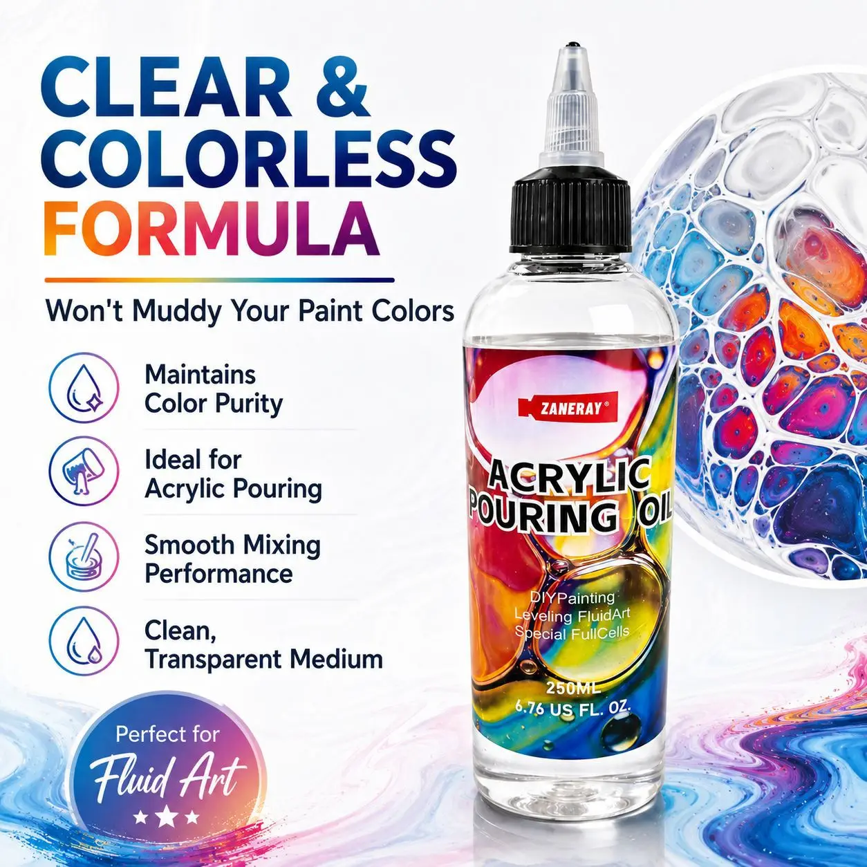 Acrylic Pouring Oil 250ml Cell Activator Fluid Art Medium Silicone Oil Paint Additive for Artist DIY Abstract Pour Painting