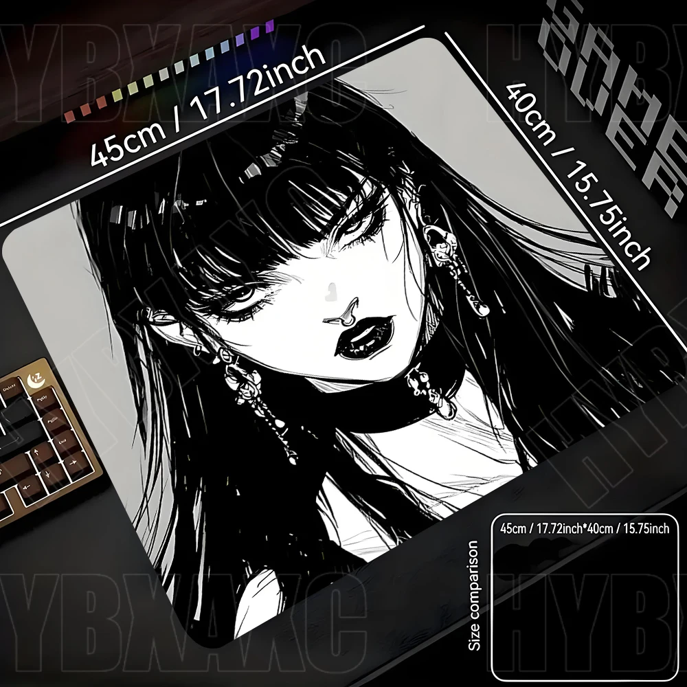 

45x40 коврики для мыши Dark Girl в корейском стиле, черно-белые, популярный настольный коврик с красивым узором, кавайные игровые аксессуары, коврик для мыши