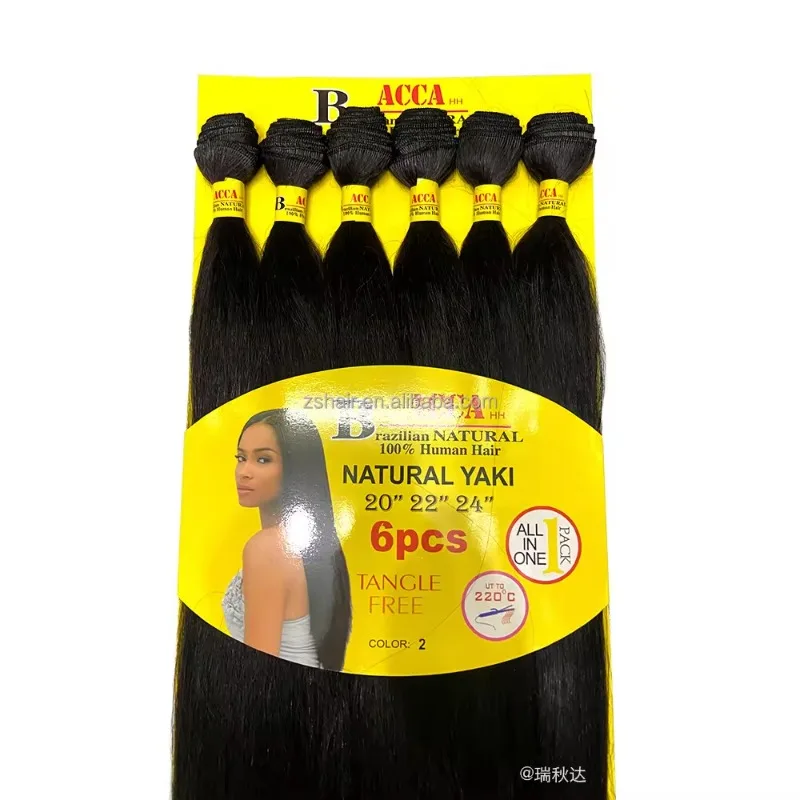 Extensões de cabelo sintético com fechamento para mulheres, cabelo liso natural Yaki, extensão de pacotes, 6 pacotes