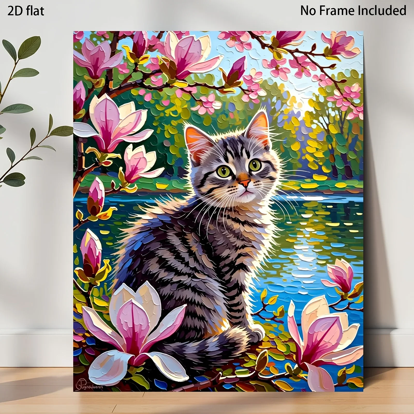 Professional Art Use A Set of Beginner'S Digital Oil Painting Kit Featuring Cat And Floral Landscape Designs, Measuring 40X50 Cm