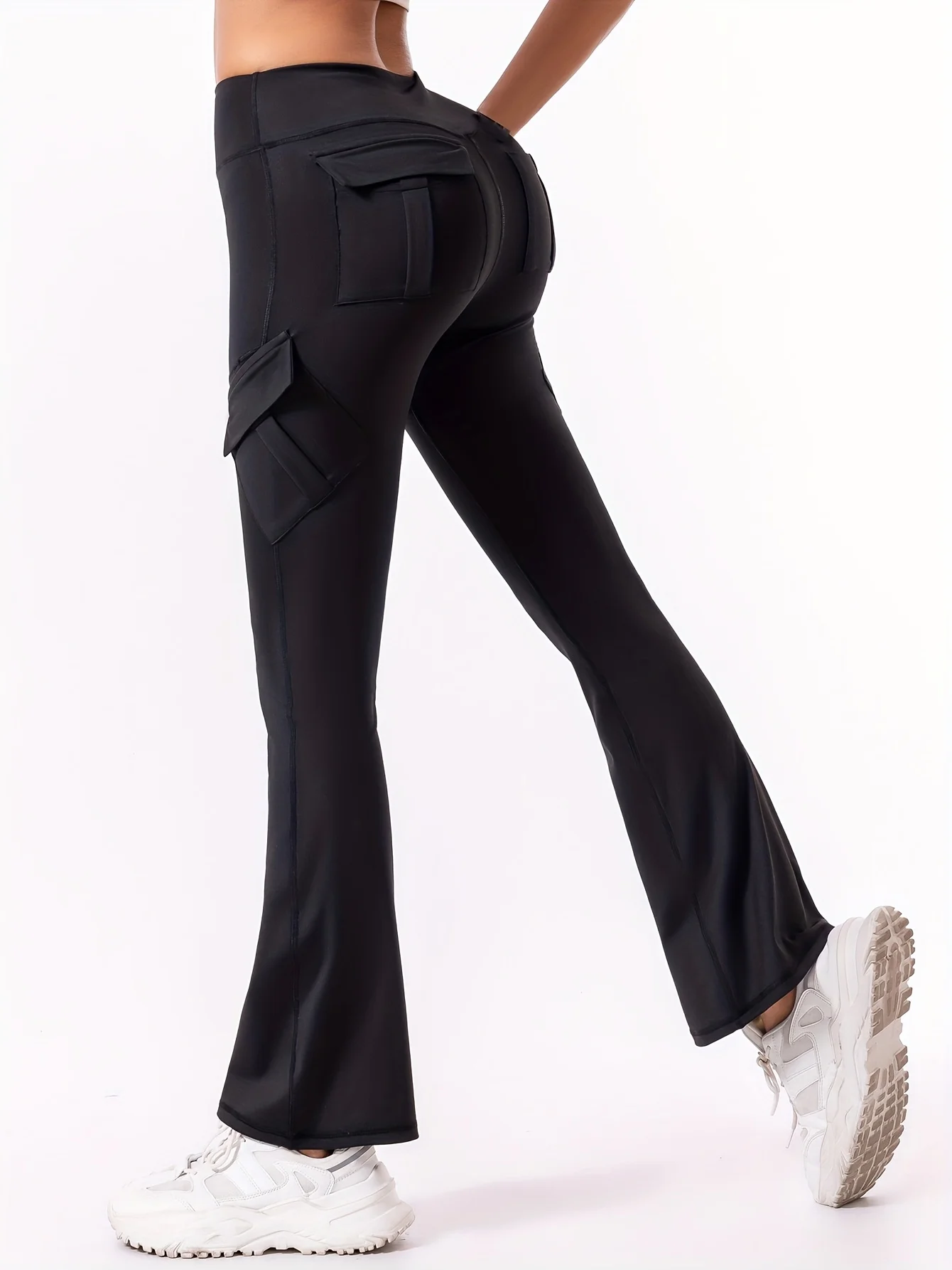 American Hot Girl Multi-Pocket Cargo Pants, Women Slim Fit Flare Floor-Length Casual Trousers for Spring
