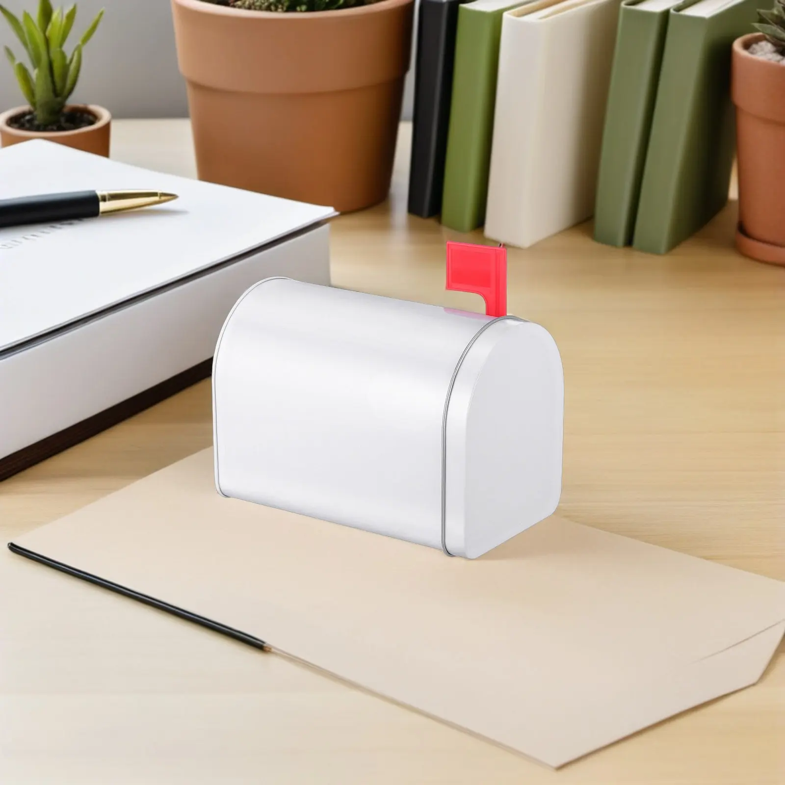 Picture 5: 2Pcs Mini Tinplate Mailbox Red Flag Decorative Metal Postal Box Tabletop Organizer for Classroom Valentines Party Favors Gift