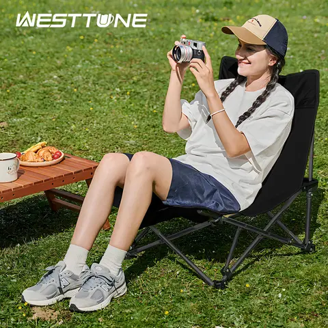 Westtune 야외 휴대용 캠핑 의자, 접이식 안락 의자, 포켓 포함, 조절 가능한 안락 의자, 하이킹 해변 낚시용