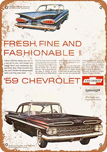 Metal Sign - 1959 Chevy Impala and Bel Air - Vintage Look Wall Decor for Cafe beer Bar Decoration Crafts