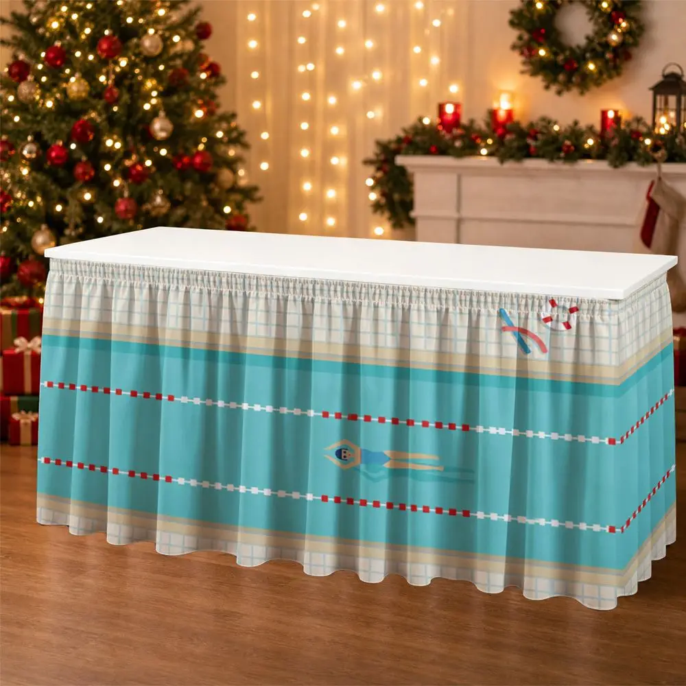 One-piece party table skirt decoration - swimmer lane pattern ruffled table edge