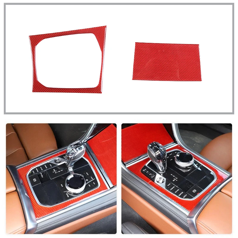 For BMW 8 Series M850i G15 G16 2019-2023 Car Central Control Gear Panel Frame Soft Carbon Fiber red Interior Accessories
