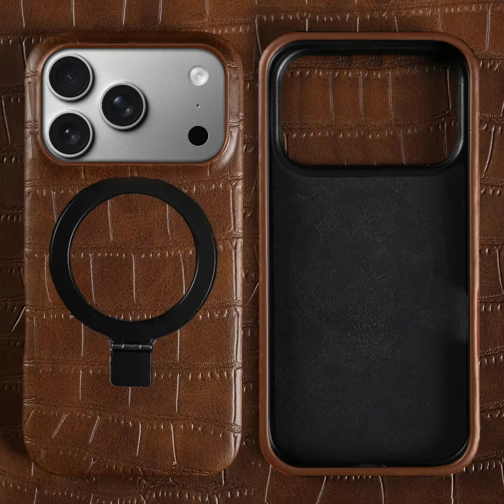 

Роскошный кожаный чехол с магнитным держателем для телефона iPhone 17, Air 16, 15, 14, 13, 12, 11 Pro Max, чехол для беспроводной зарядки Magsafe Fundas