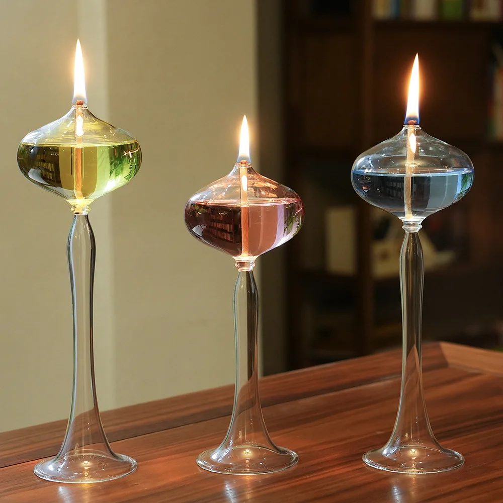 3pcs/set European Creative Glass Oil Lamp Candlestick Decoration Nordic Romantic Modern Home Desktop Smokeless Crispy Oil Lamp