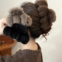 2024 Winter Real Mink Fur Hair Claws Shark Clips Luxury Fluffy Natural Rabbit Fur Warm Hairclip Wool Plush Headwear Hair Crabs