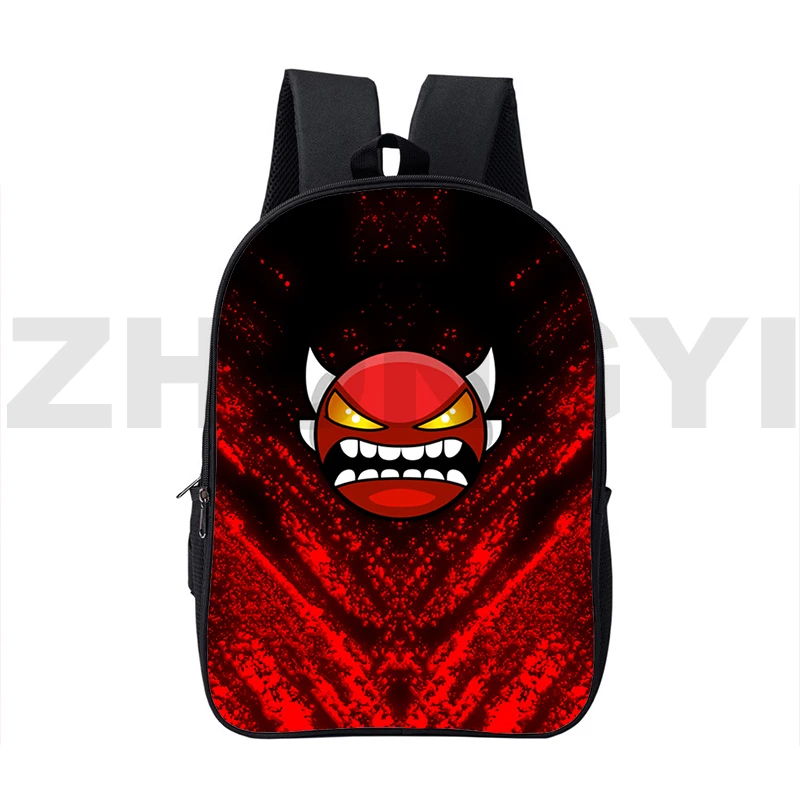 16 Inch Large Capacity 3D Angry Geometry Dash Backpacks College Laptop Back Pack Harajuku Anime Schoolbags for Women Travel Bag