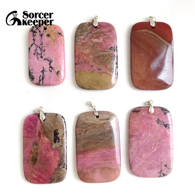 1Pcs Fashion Real Rhodonite Stone Pendant Natural Stone Cabochon Beads Diy Necklace Pendants Jewelry Making Gem Accessory BW327