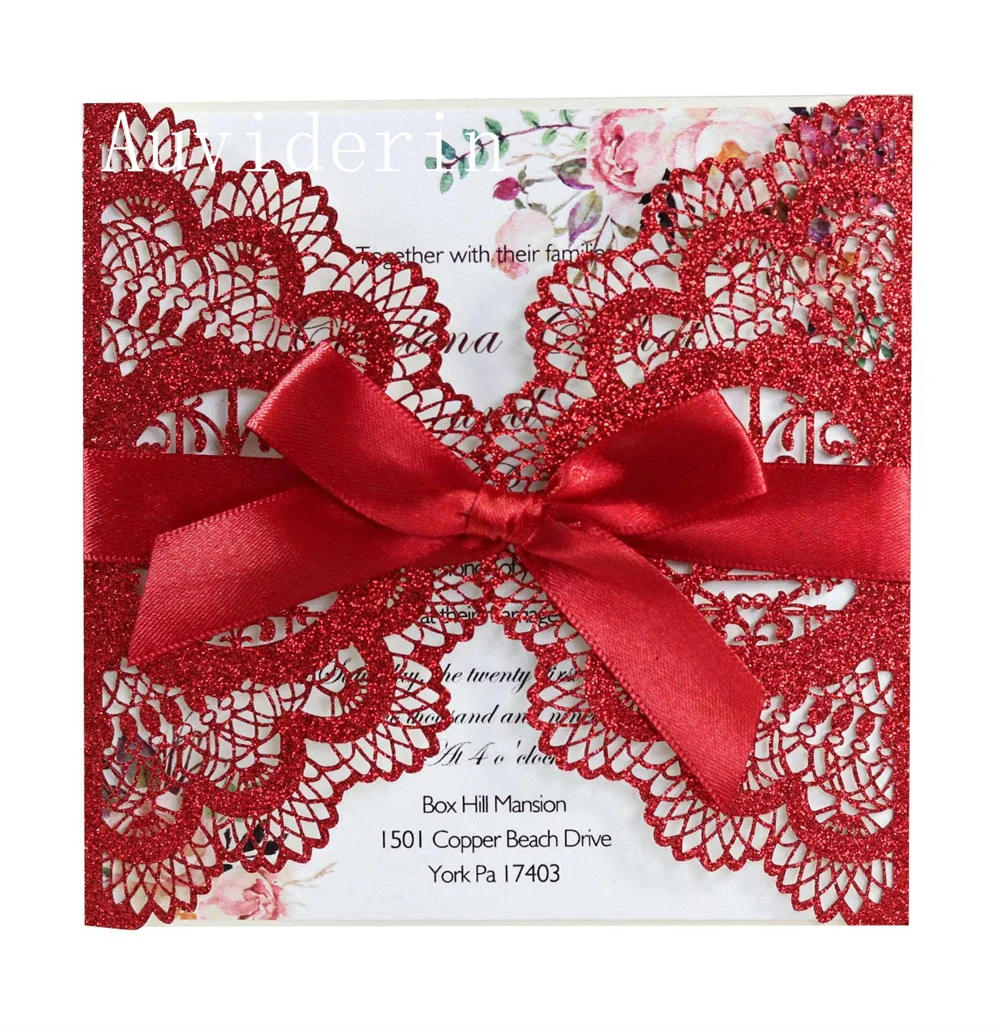 80/50 مجموعات الذهب بريق ورقة مربع الجوف بطاقة دعوة الزفاف 15X15cm حفلة خطوبة أوروبية رسائل دعوة AK-HK-5