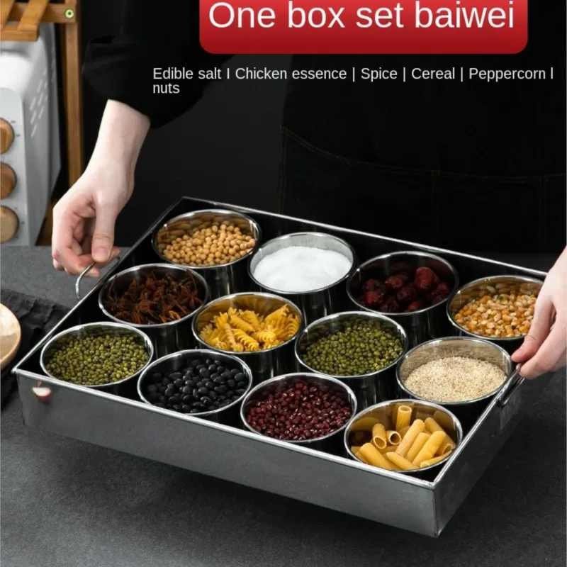Stainless Steel Seasoning Box Creative Seasoning Jar 4/6/8/9/10/12 Grids Optional With Lid Spoon Hotel Kitchen Spice Box ZA338