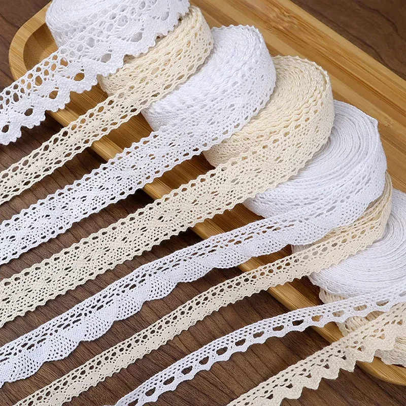 2/5M Cotton Lace Trim Vintage Lace Ribbon Crochet Cotton Lace Scalloped Edge for Bridal Wedding Decor DIY Craft Sewing Supplies