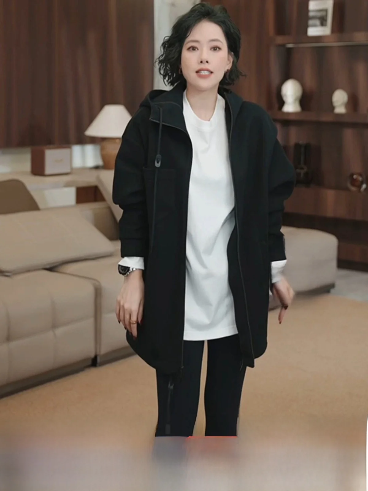 

Pure Bla Long Sve Hoodie Women's Casual Versatile Autumn New Arrival Sweatirt Straight Cut Korean Sle Zipper Closure