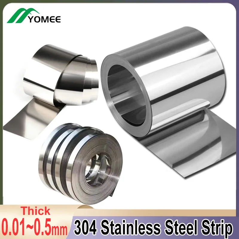 304 Stainless Steel Strip Thickness 0.01-0.5mm Narrow Strip Thin Steel Plate Foil Corrosion Resistance Width 10-300mm