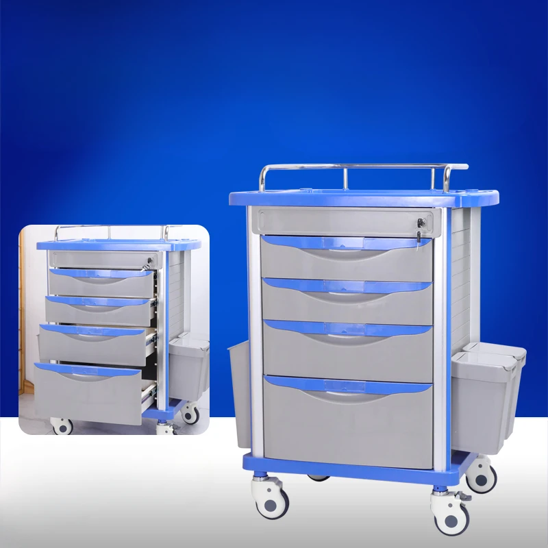 ABS nursing emergency trolley multifunctional rescue vehicle with infusion stand, infusion changing cart, anesthesia cart