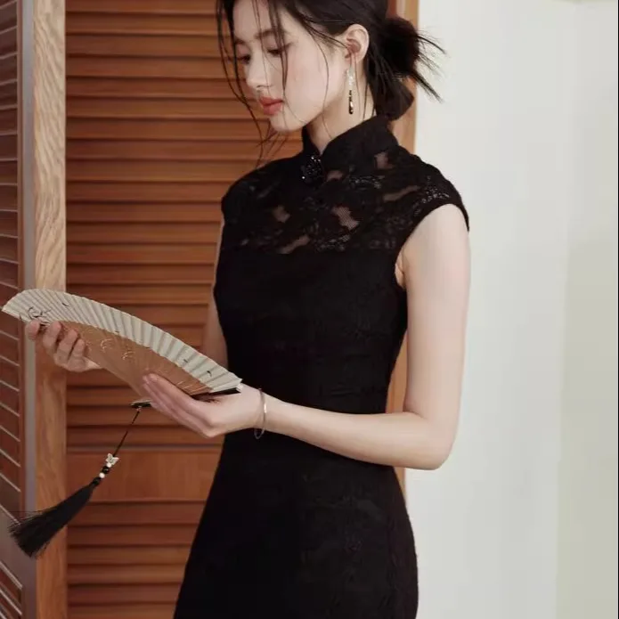 

Ele New Chinese Sle Summer Dr with Lace Waist Cinching Diane Miss Qianzhi Long Sve Zipper Fit And Flare Dr