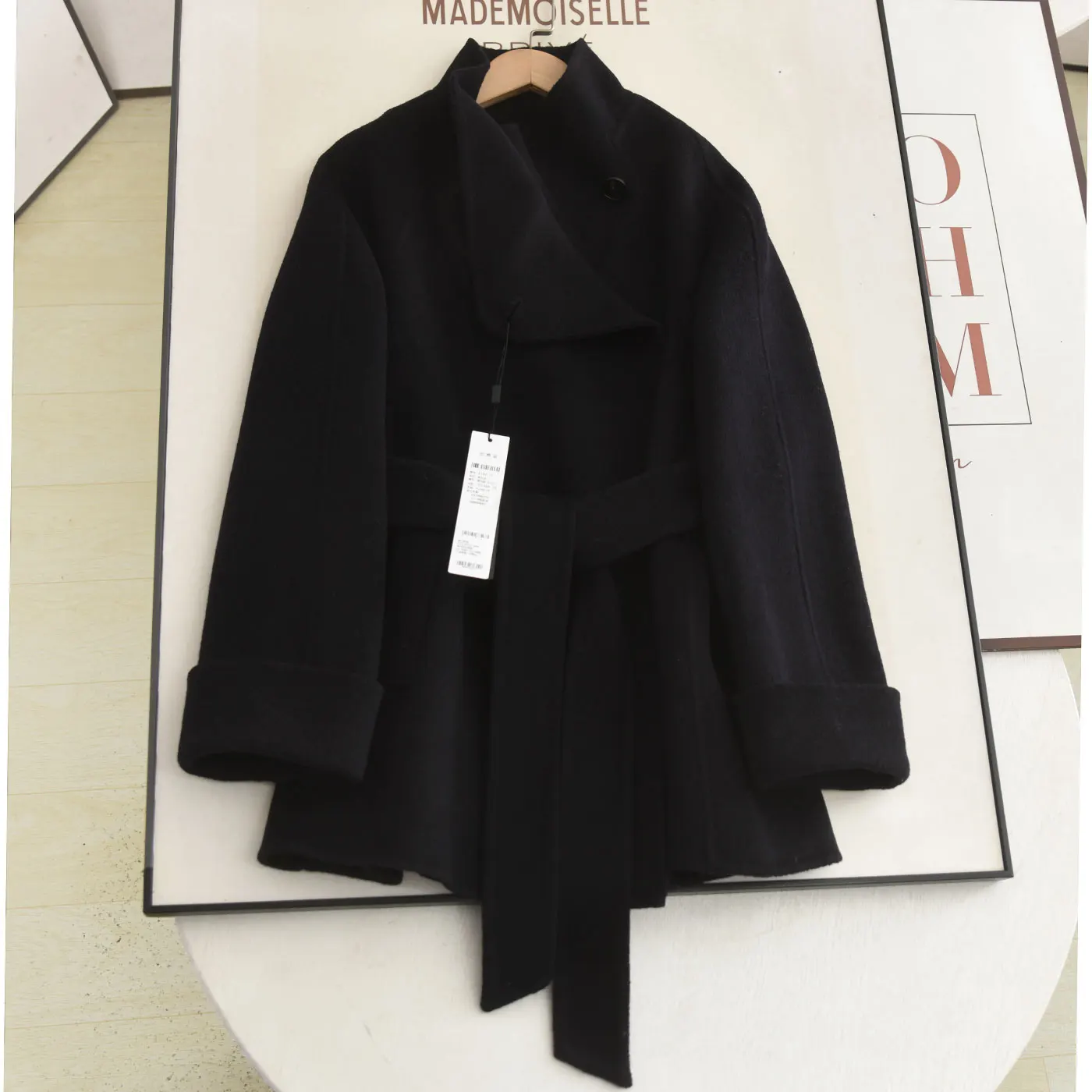 

Двустороннее шерстяное пальто Ele для похудения с воротником на талии, универсальная зимняя верхняя одежда небольшого размера для женщин