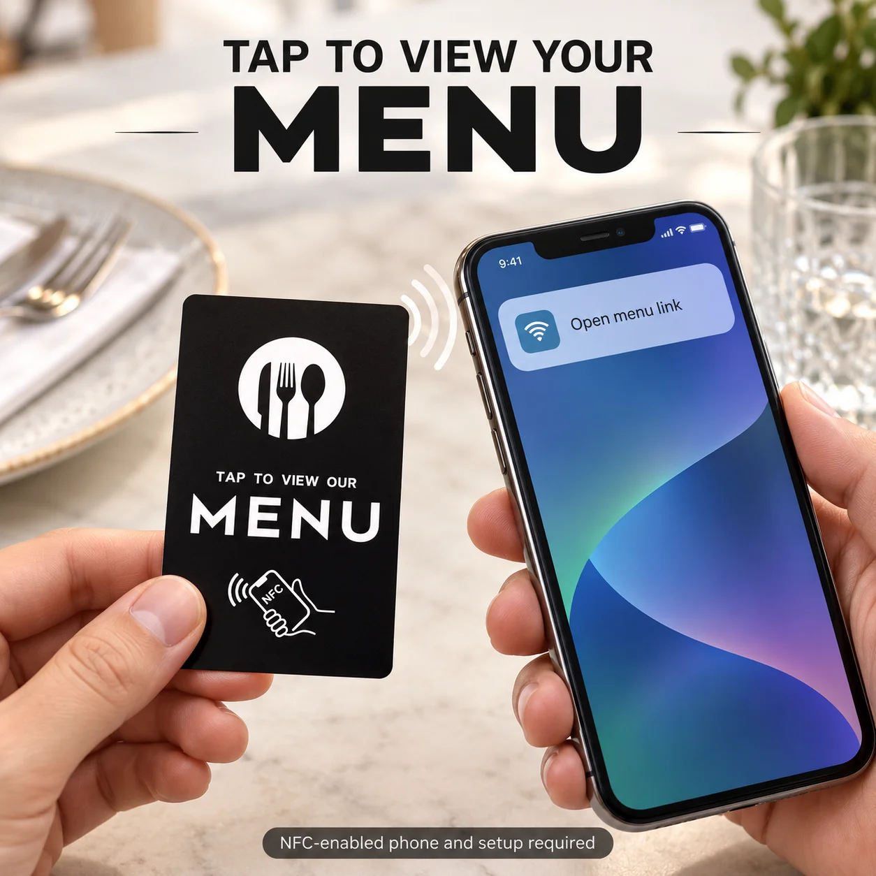 1pc NFC Digital Menu Card NTAG215 Rewritable Black PVC Tap to View Online Menu for Cafes Bars and Takeaway Restaurants