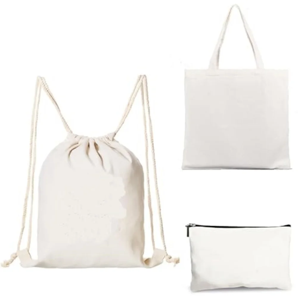 

5 Pack Sublimation Blank DIY Polyester Drawstring Bag+Tote Bags+Cosmetic Bag set Shopping Fashionable for Heat Transfer Print
