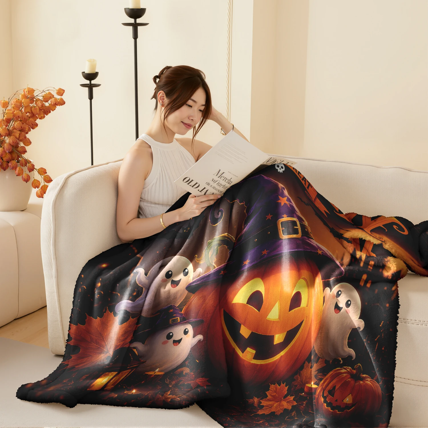 Soft Flannel Fleece Halloween Blanket Digital Print Super Warm Cozy Throw Blanket for Bed Couch Sofa Home Decor Gift NO.404