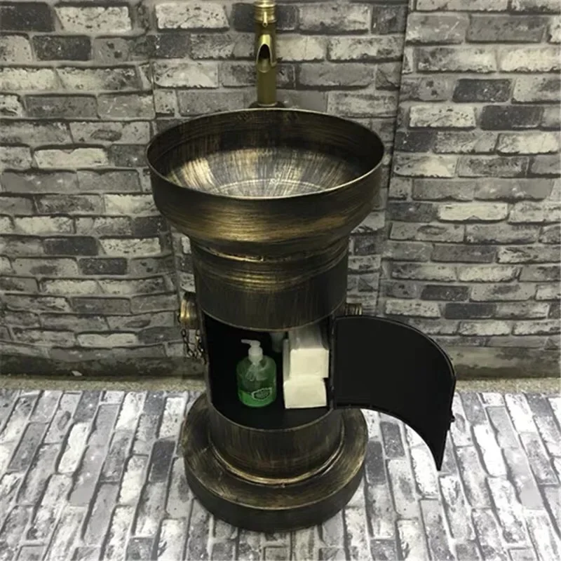 Iron Retro Creative Industrial Style round Floor Bar Internet Coffee Bathroom Integrated Combination Column Wash Basin