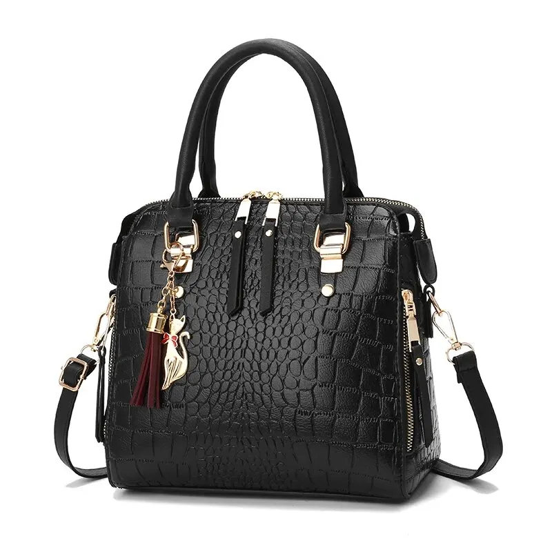 Crocodile Pattern Top Handle Crossbody Bag, PU Leather Satchel Bag Purse, Classic Versatile Fashion Shoulder Bag